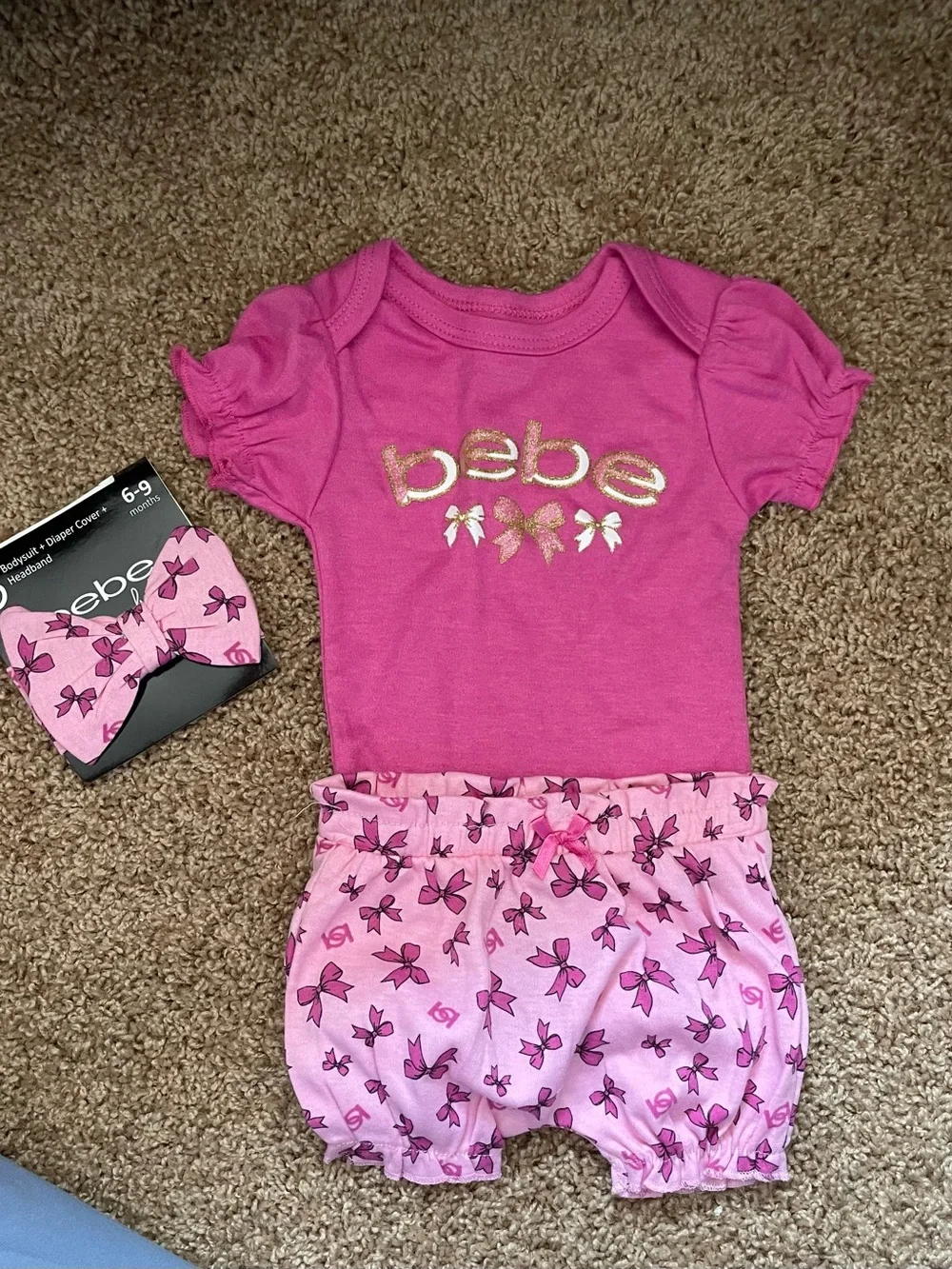 NWT bebe Pink Baby Girl Bow Logo 3-Piece Set